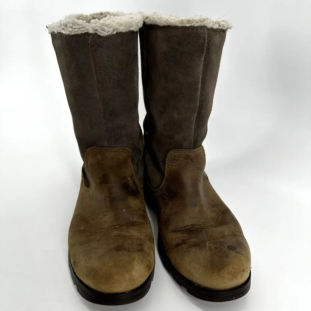 Sorel Emelie Boots Foldover Winter Leather Faux Fur Shearling Waterproof Brown 8